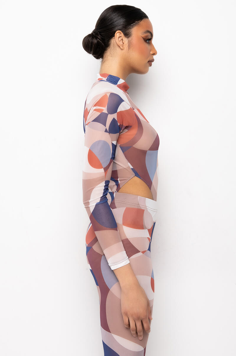 Back View Messin With My Clique High Cut Mock Neck Mesh Bodysuit