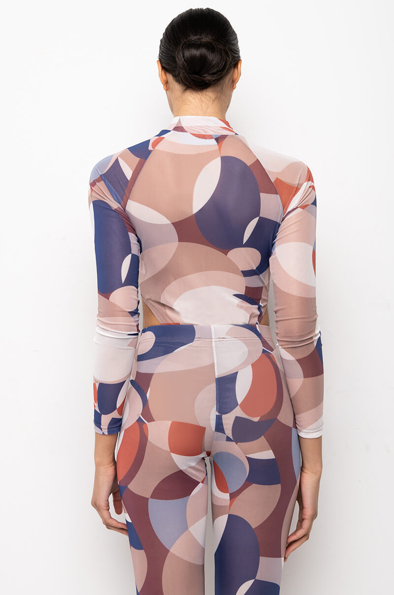 Detail View Messin With My Clique High Cut Mock Neck Mesh Bodysuit