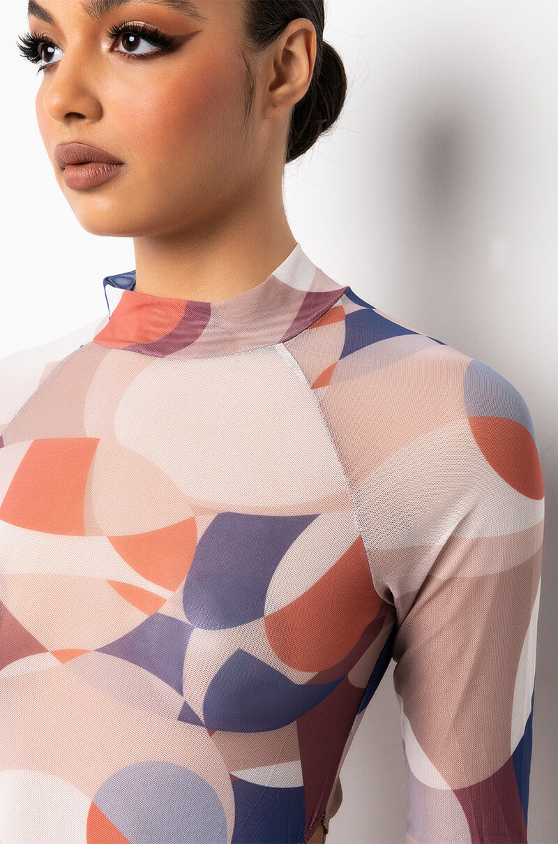 Full View Messin With My Clique High Cut Mock Neck Mesh Bodysuit