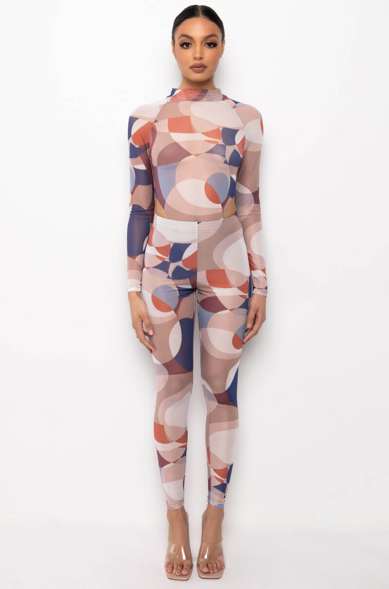 Extra View Messin With My Clique High Cut Mock Neck Mesh Bodysuit