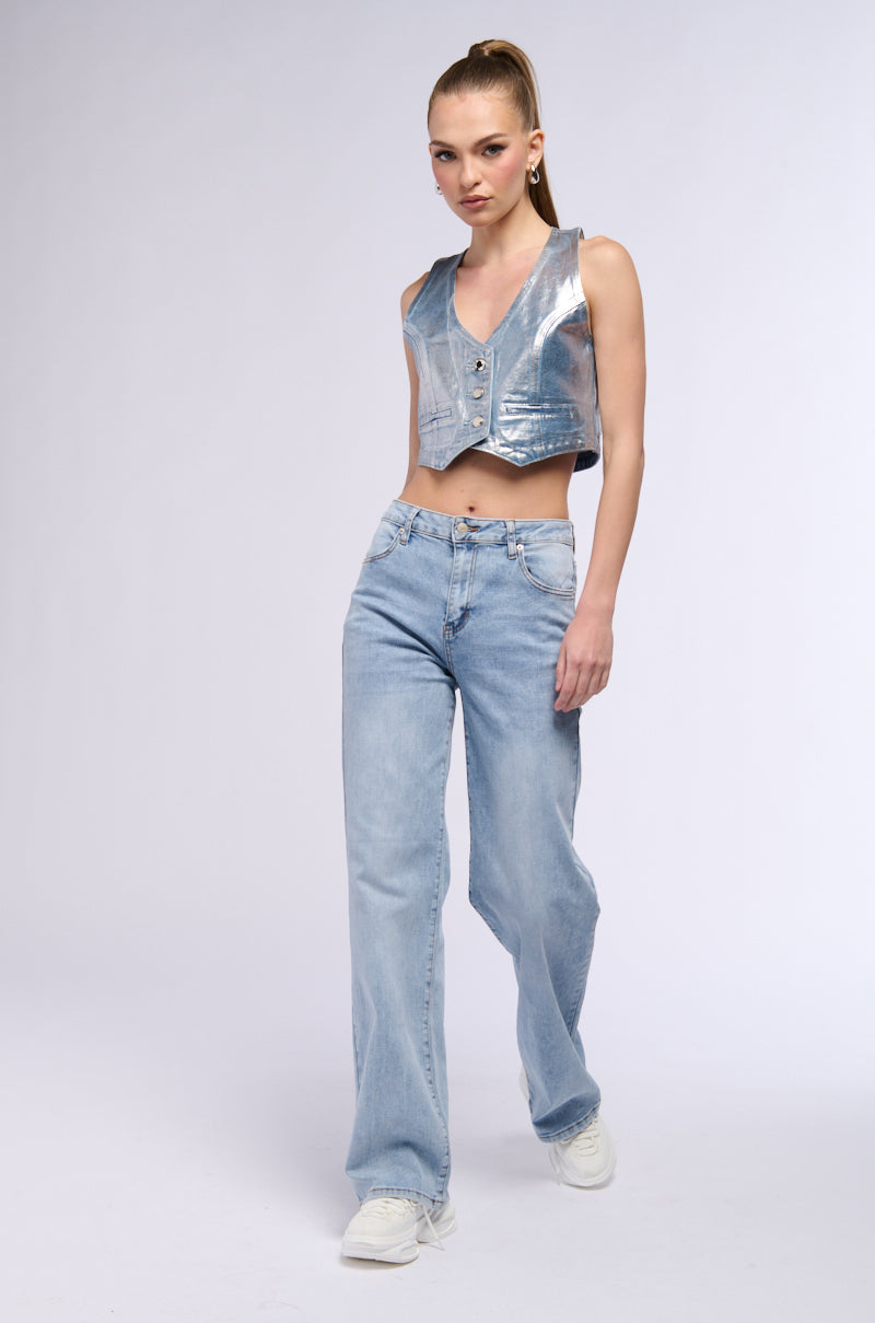 Extra View Metallic Denim Crop Vest 5