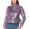 Front View Metallic Denim Peplum Jacket