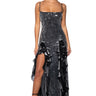 Front View Metallic Dreams Sequin Ruffle Maxi Dress