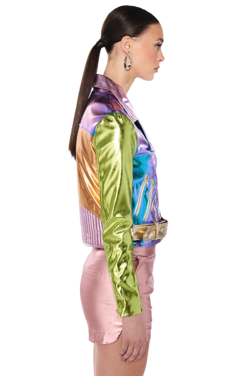 Detail View Metallic Pastel Moto Jacket