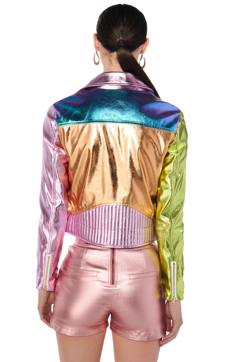 Full View Metallic Pastel Moto Jacket