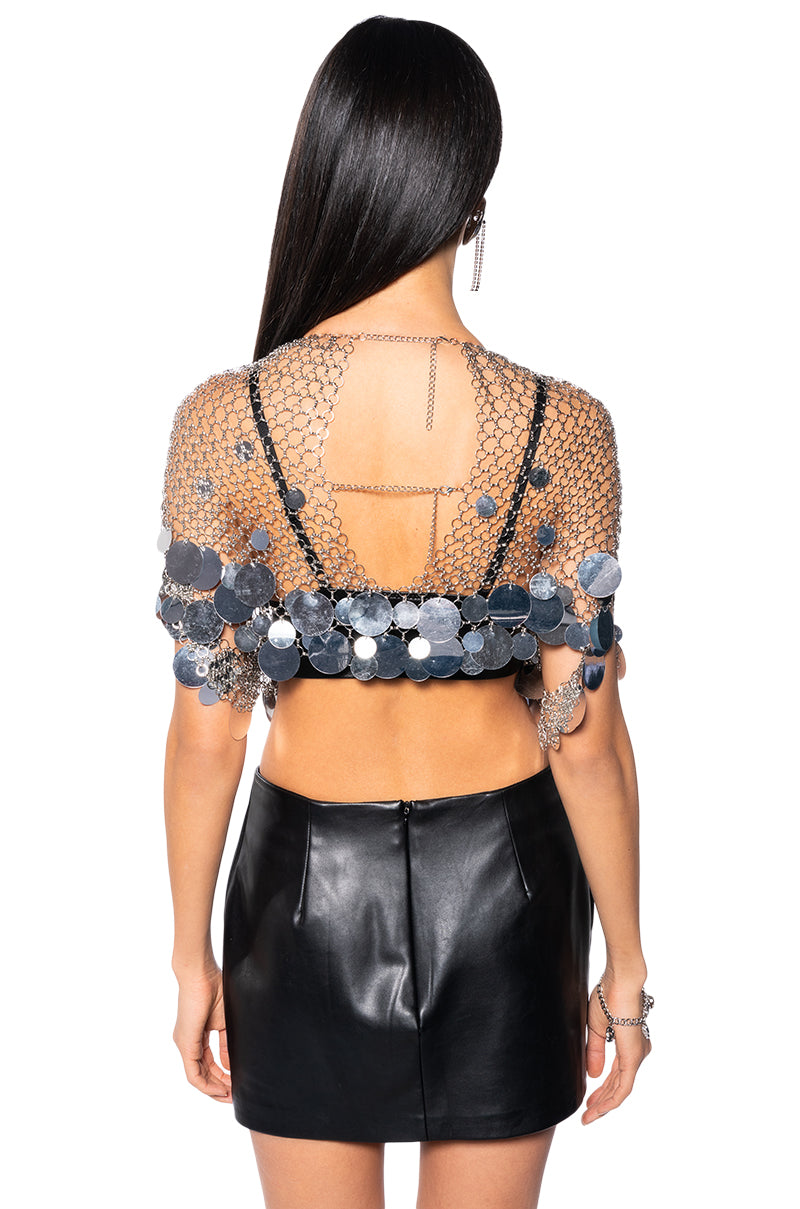 Detail View Metallic Sequin Chain Metal Top