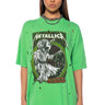 Front View Metallica Distressed Graphic Tee In Green