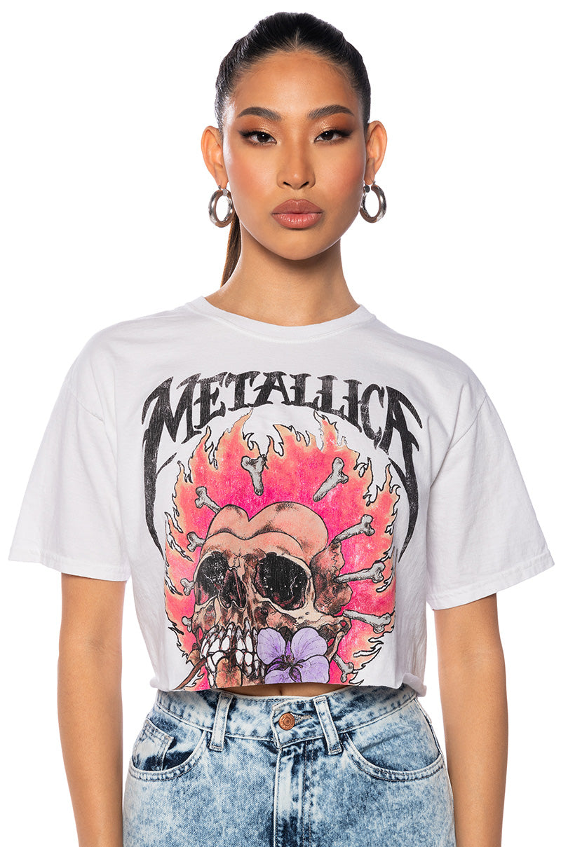 METALLICA FLORAL SKULL CROPPED T SHIRT view 0