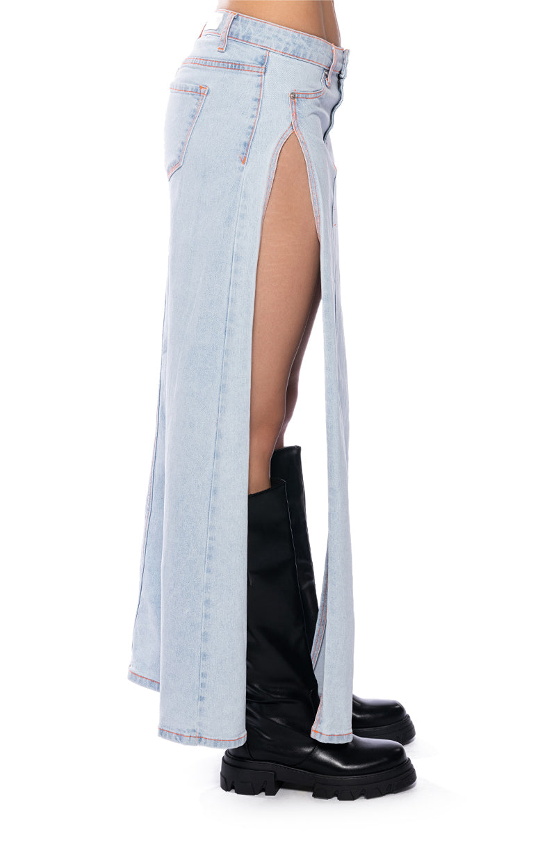 Full View Mia Double Slit Maxi Denim Skirt