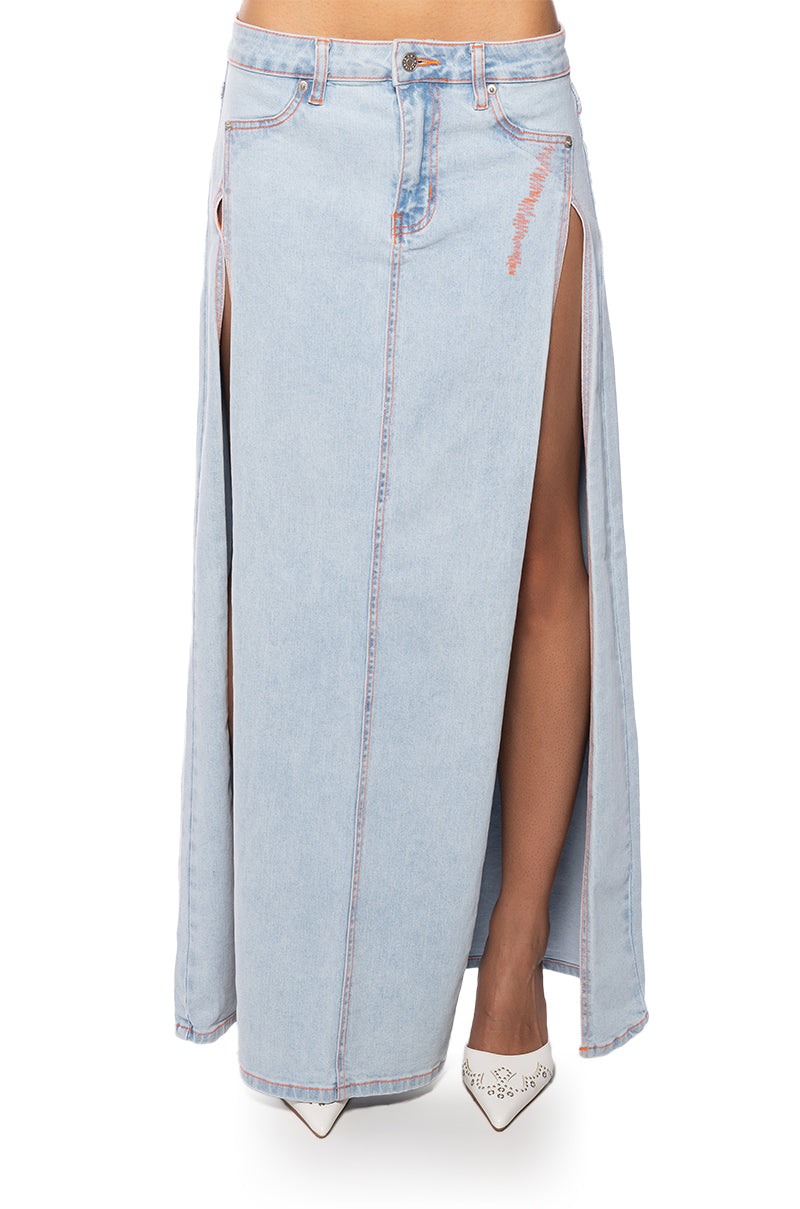 Full View Mia Double Slit Maxi Denim Skirt