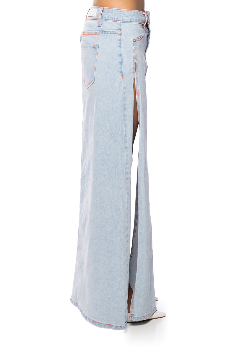 Extra View Mia Double Slit Maxi Denim Skirt