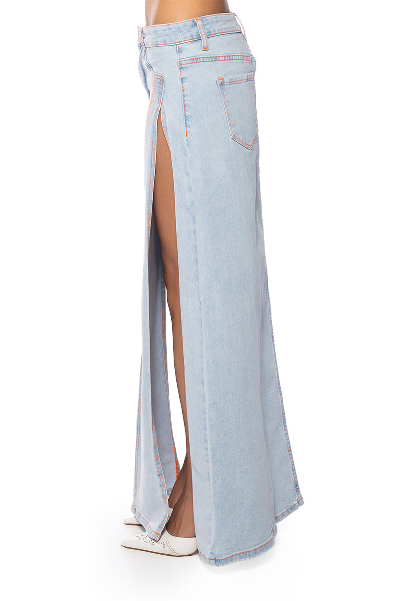 Extra View Mia Double Slit Maxi Denim Skirt