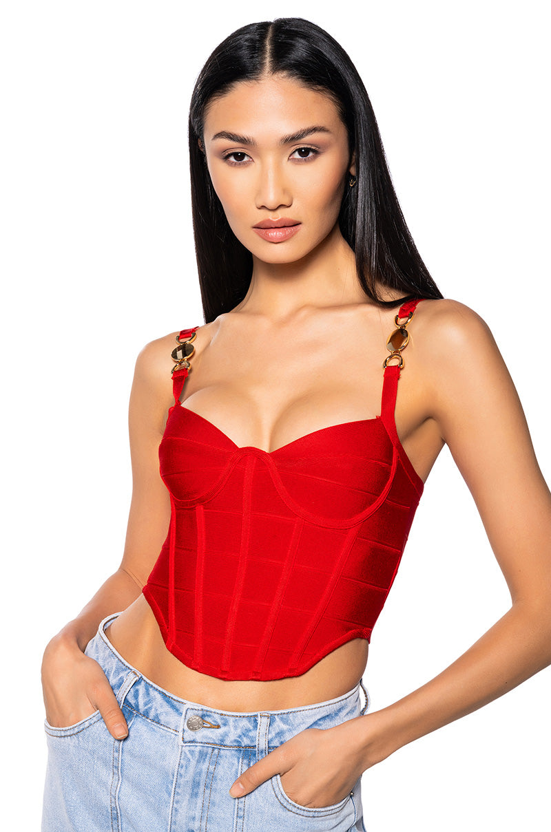 Front View Miami Mami Knit Corset Top In Red 0