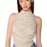 Front View Miami Nights Scrunch Halter Neck Tie Back Top