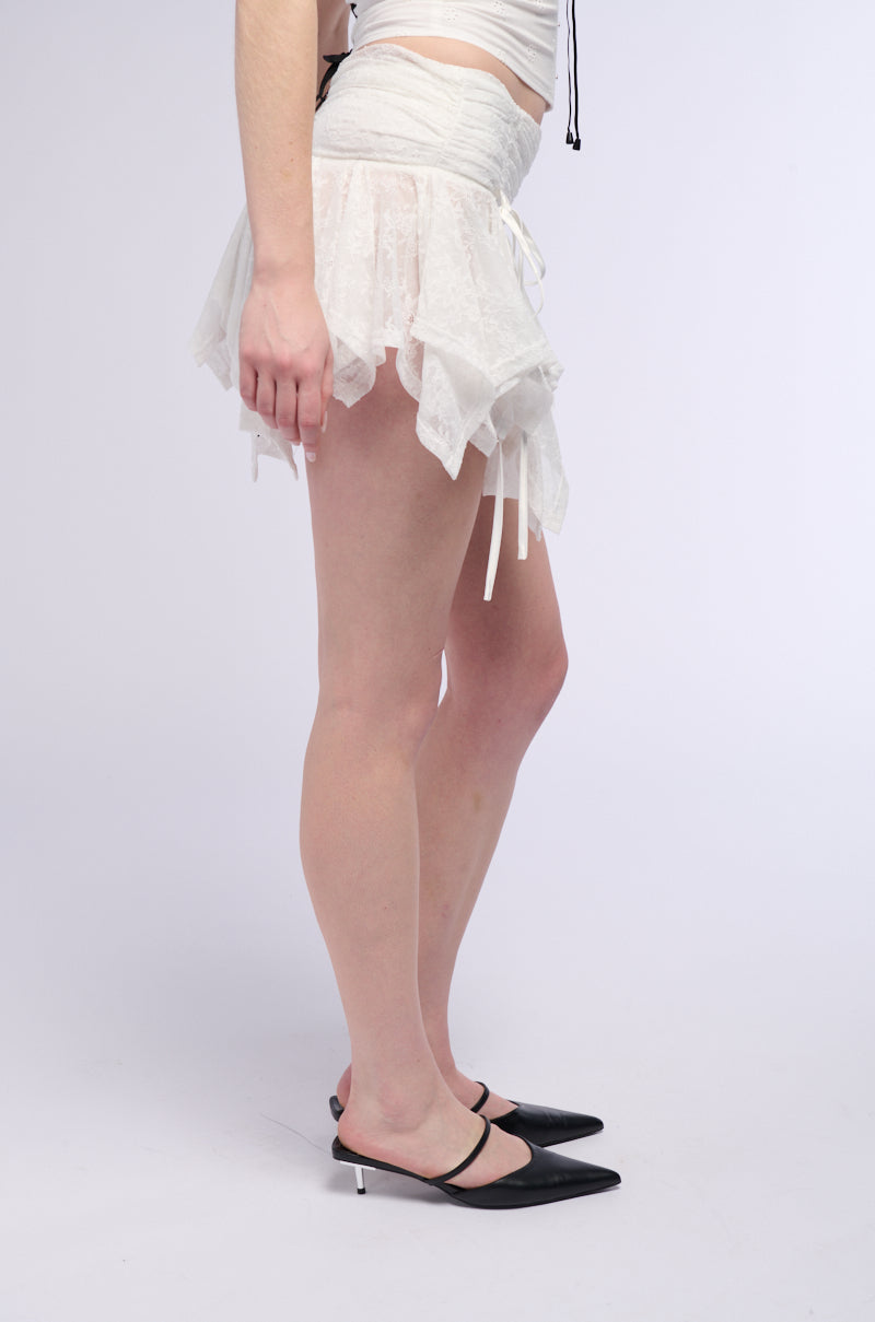 Side View Micah Flounce Mini Skirt In Ivory
