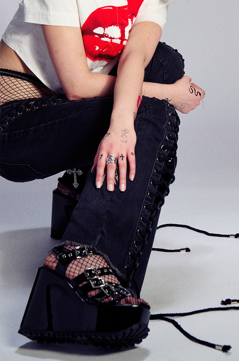 Extra View Michaela Black Wedge Platform Sandal