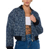 Front View Micro Denim Weave Bomber Jacket