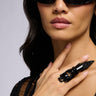 Front View Midnight Blues Statement Ring In Black