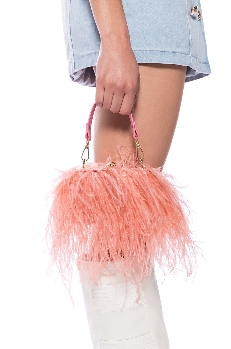 Front View Midnight In Paris Feather Clutch
