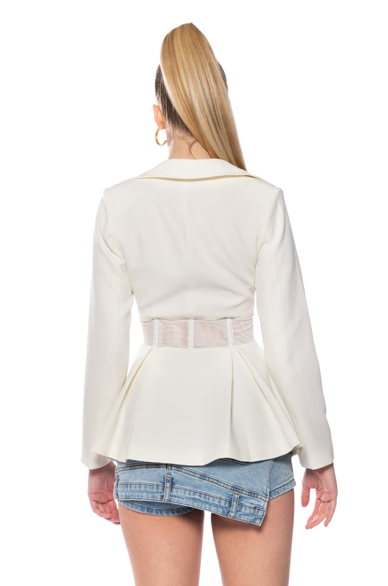 Full View Mila Corseted Peplum Blazer
