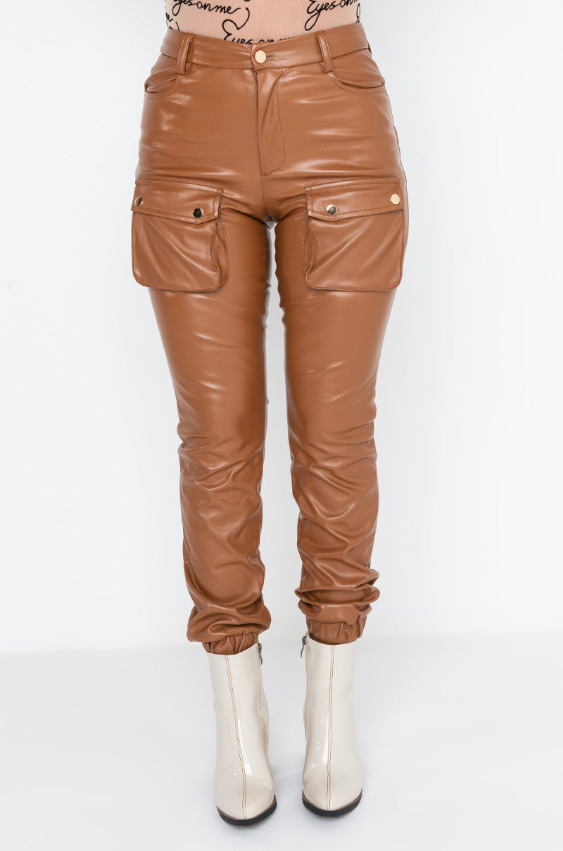 Front View Mila Faux Leather Jogger