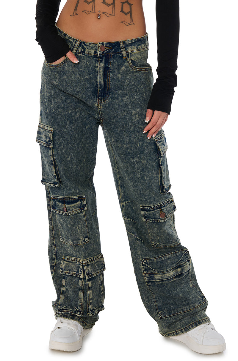 Front View Mila Oversized Denim Cargo Pant