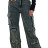 Front View Mila Oversized Denim Cargo Pant