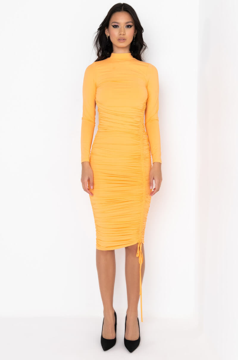 MILA RUCHED BACKLESS MIDI DRESS – AKIRA