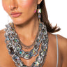 Front View Milly Chunky Layered Necklace Set In Silver