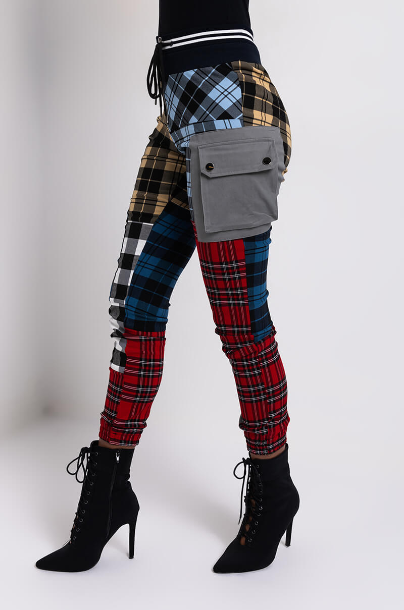 Side View Mind Your Business Multicolor Plaid Pant in Grey Multi
