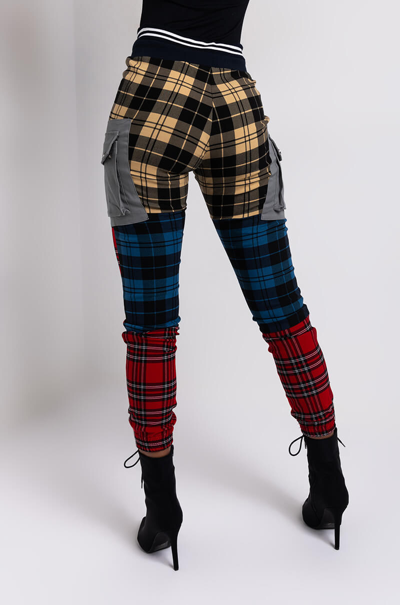 Back View Mind Your Business Multicolor Plaid Pant in Grey Multi