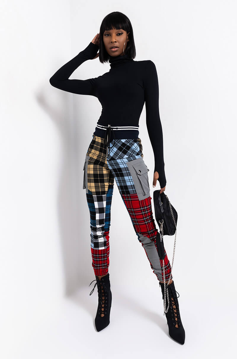 Full View Mind Your Business Multicolor Plaid Pant in Grey Multi