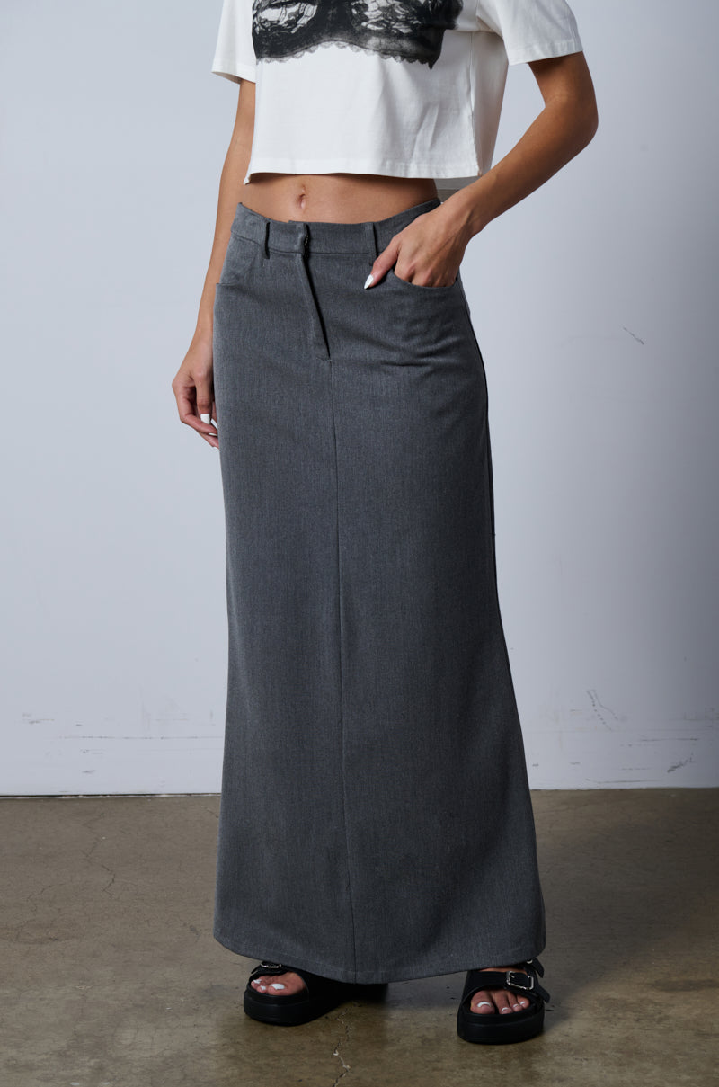 Front View Minimal Elegance Woven Maxi Skirt
