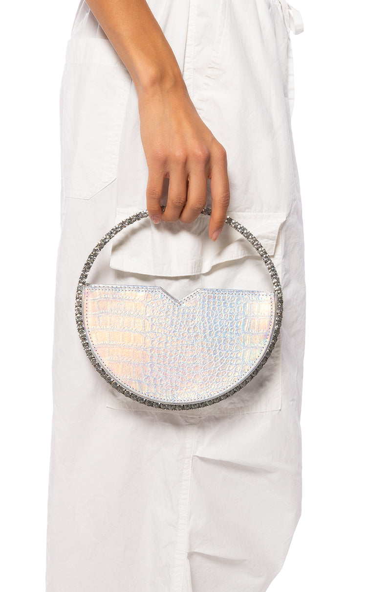MINT DIAMOND HANDLE BAG IN SILVER HOLOGRAM view 0