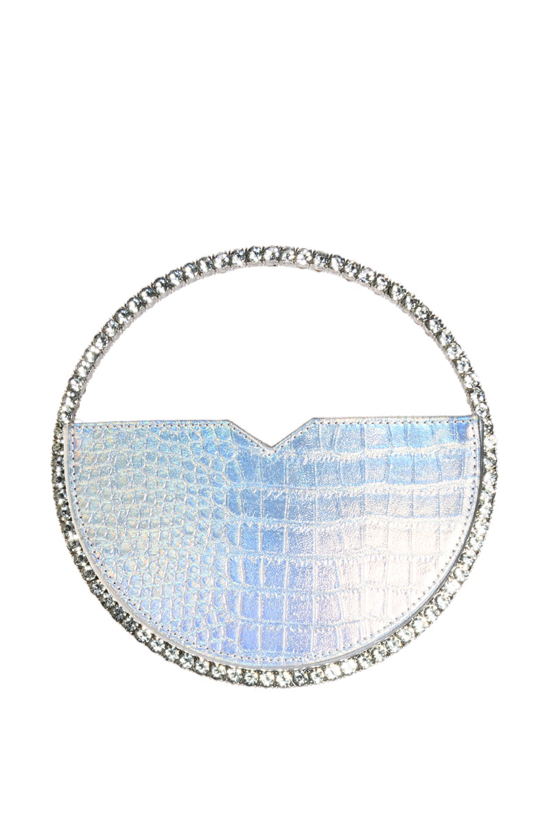 Side View Mint Diamond Handle Bag In Silver Hologram