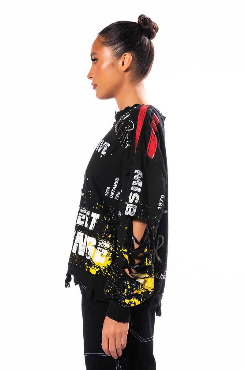 Detail View Misbehavior Moment Distressed Crewneck Sweatshirt