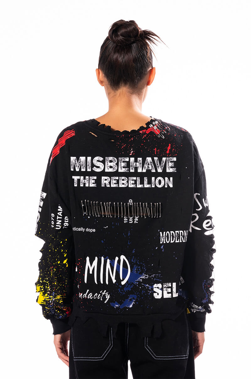 Full View Misbehavior Moment Distressed Crewneck Sweatshirt