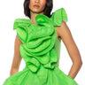 Front View Miss Fashionista Sleeveless Ruffle Peplum Blouse In Green