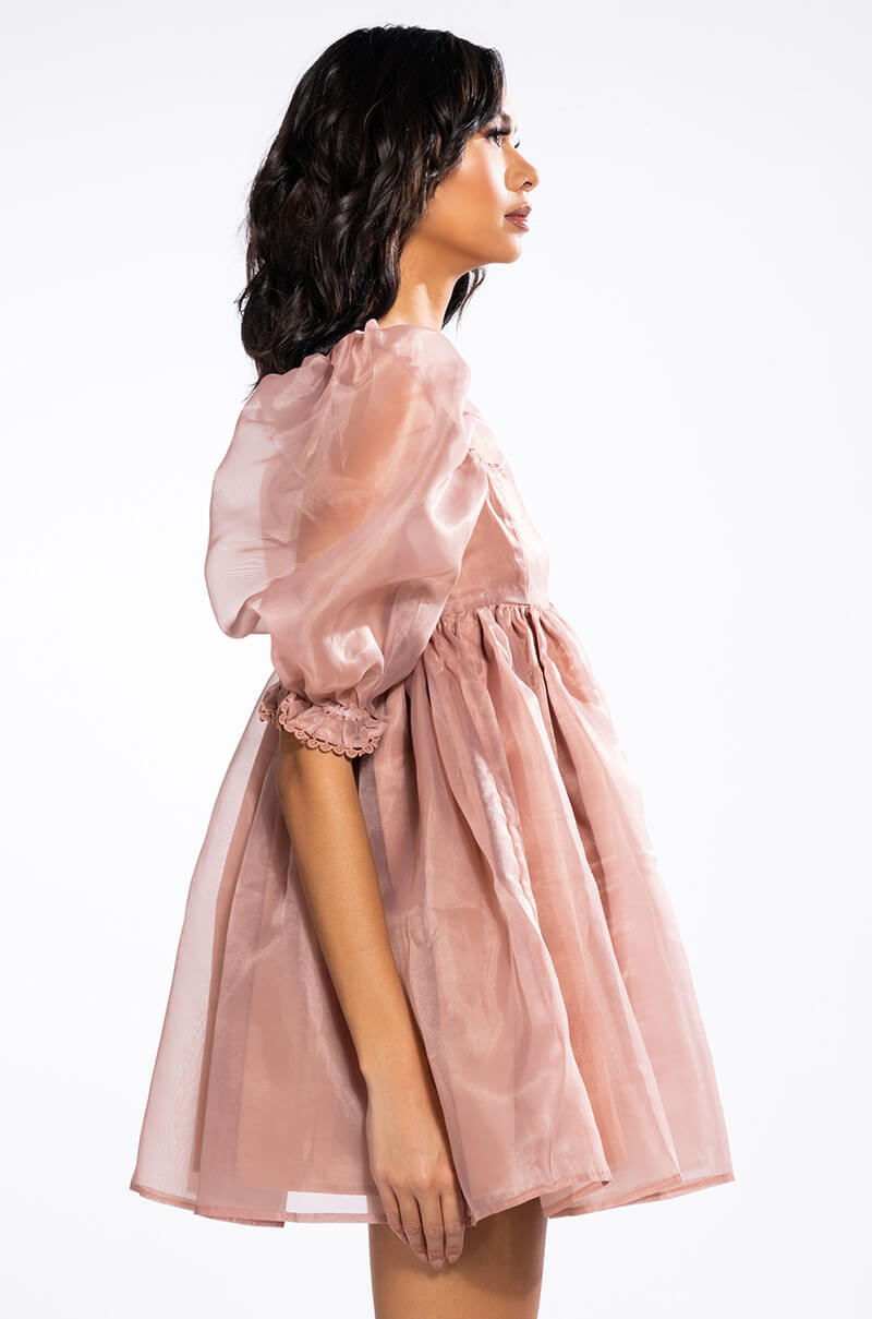 Detail View Miss Honey Long Sleeve Babydoll Mini Dress
