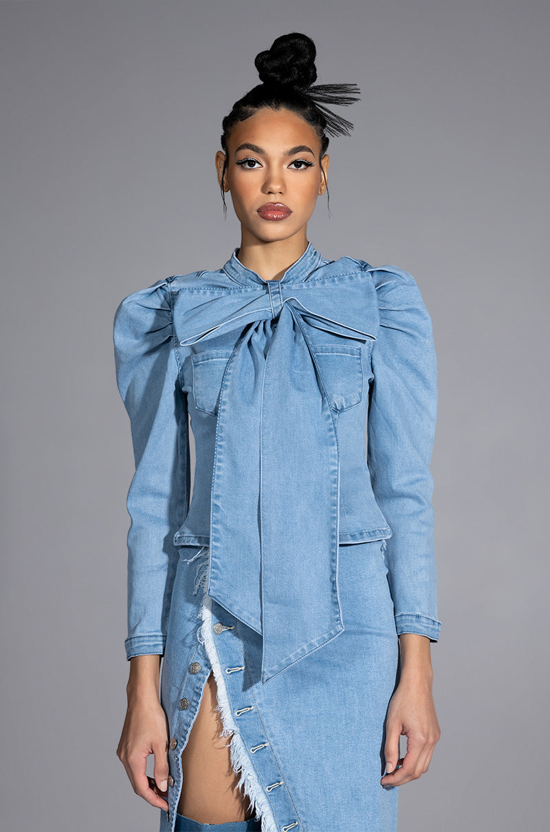 Extra View Miss Independent Denim Long Sleeve Blouse