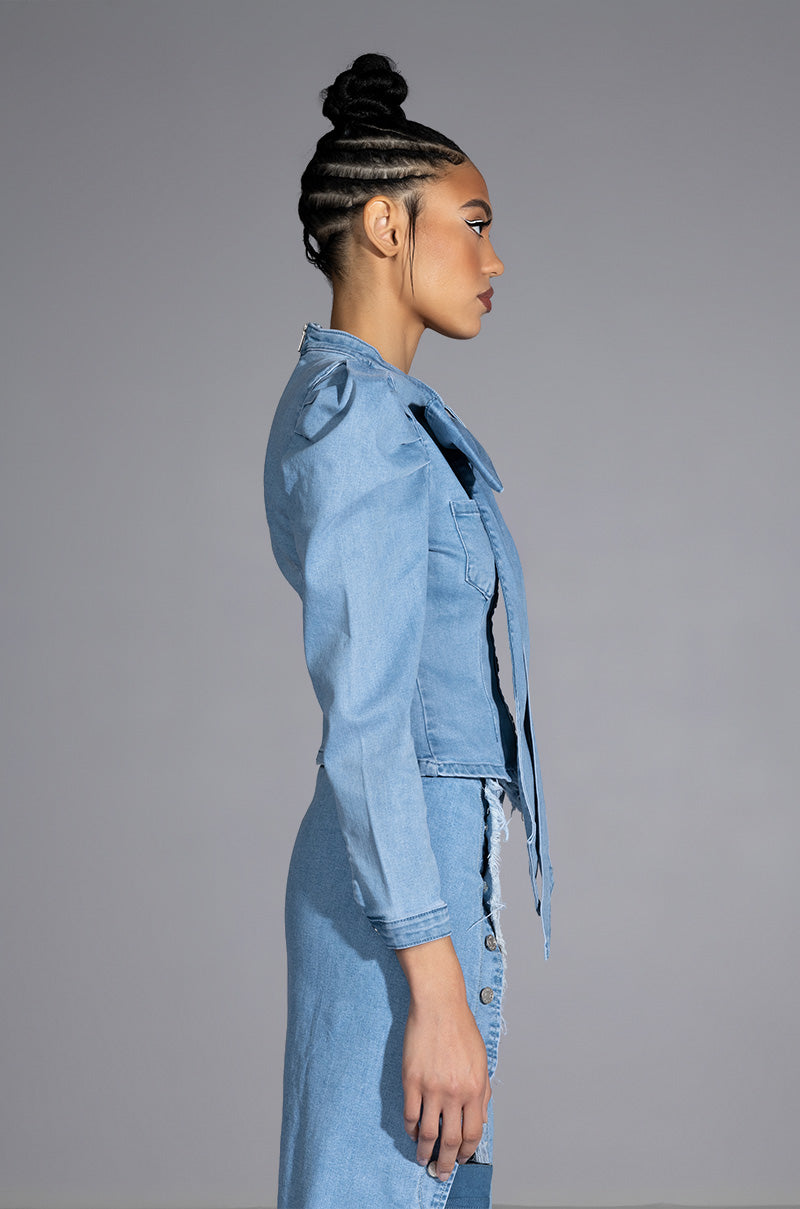 Extra View Miss Independent Denim Long Sleeve Blouse