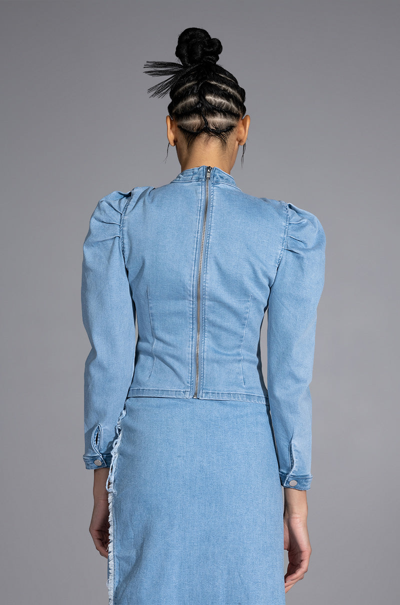 Extra View Miss Independent Denim Long Sleeve Blouse