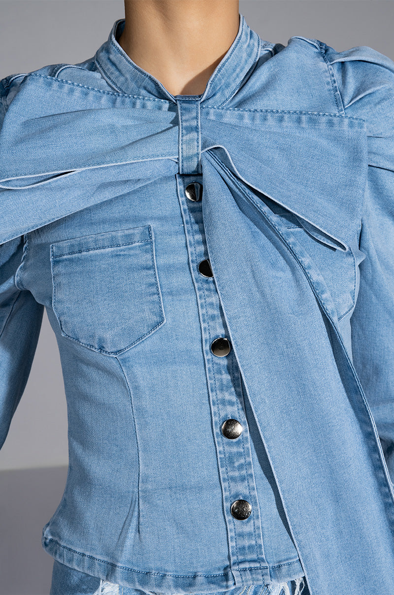 Extra View Miss Independent Denim Long Sleeve Blouse
