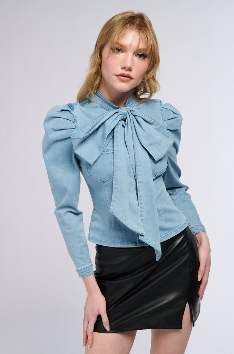 MISS INDEPENDENT DENIM LONG SLEEVE BLOUSE view 0