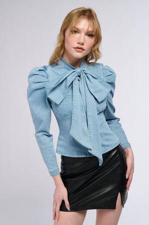 MISS INDEPENDENT DENIM LONG SLEEVE BLOUSE – AKIRA