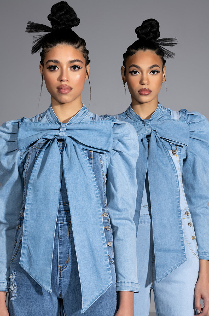 Detail View Miss Independent Denim Long Sleeve Blouse