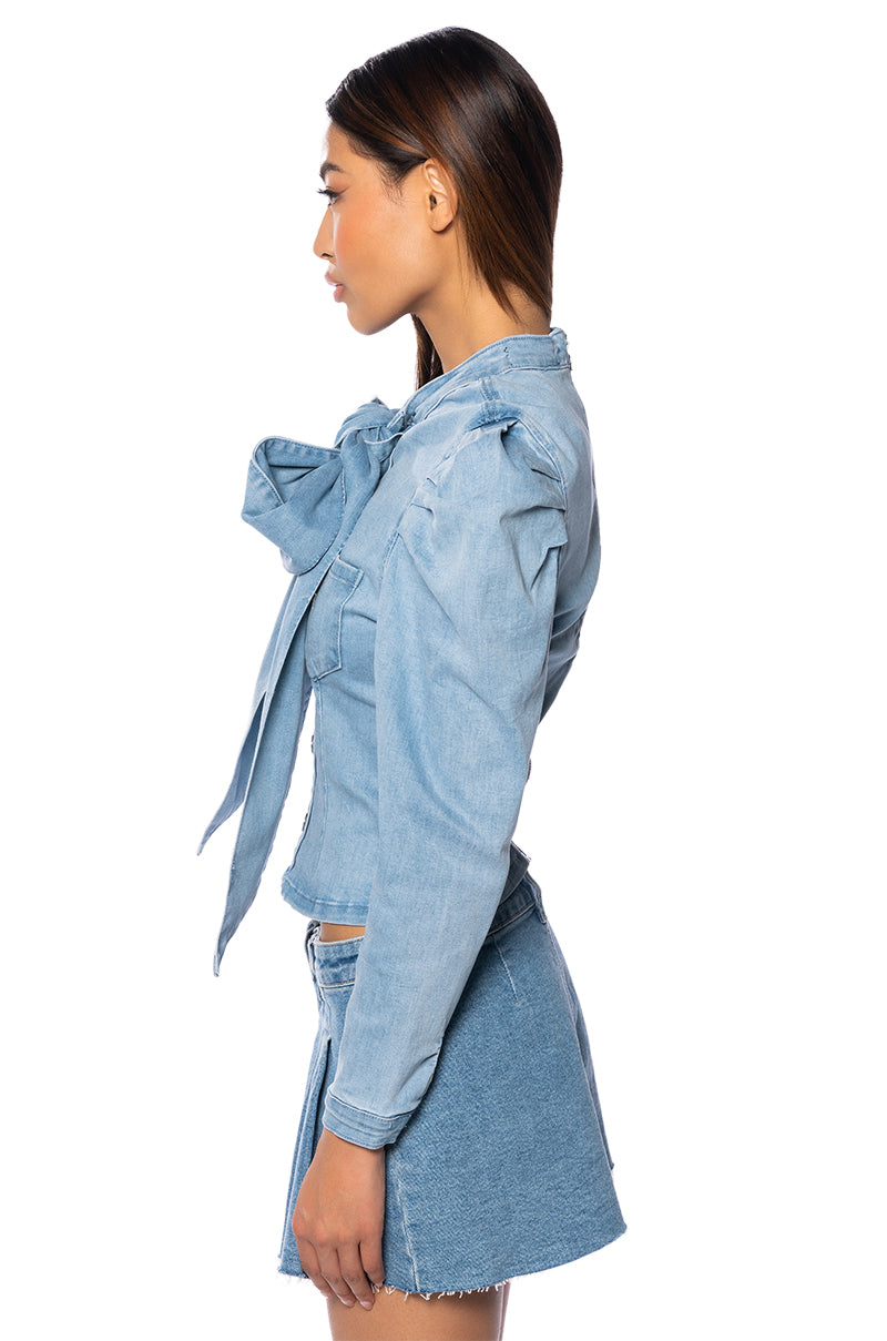 Full View Miss Independent Denim Long Sleeve Blouse