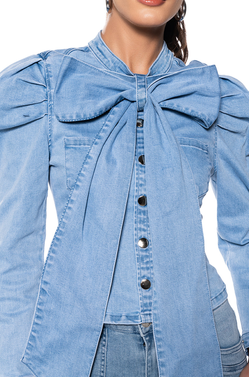 Full View Miss Independent Denim Long Sleeve Blouse