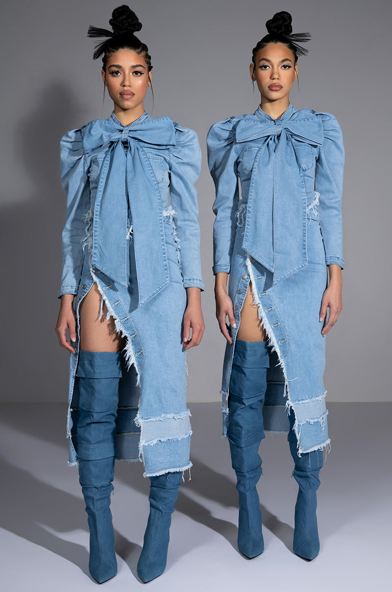 Extra View Miss Independent Denim Long Sleeve Blouse