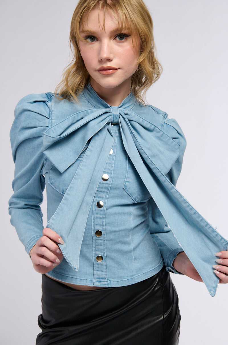 Extra View Miss Independent Denim Long Sleeve Blouse